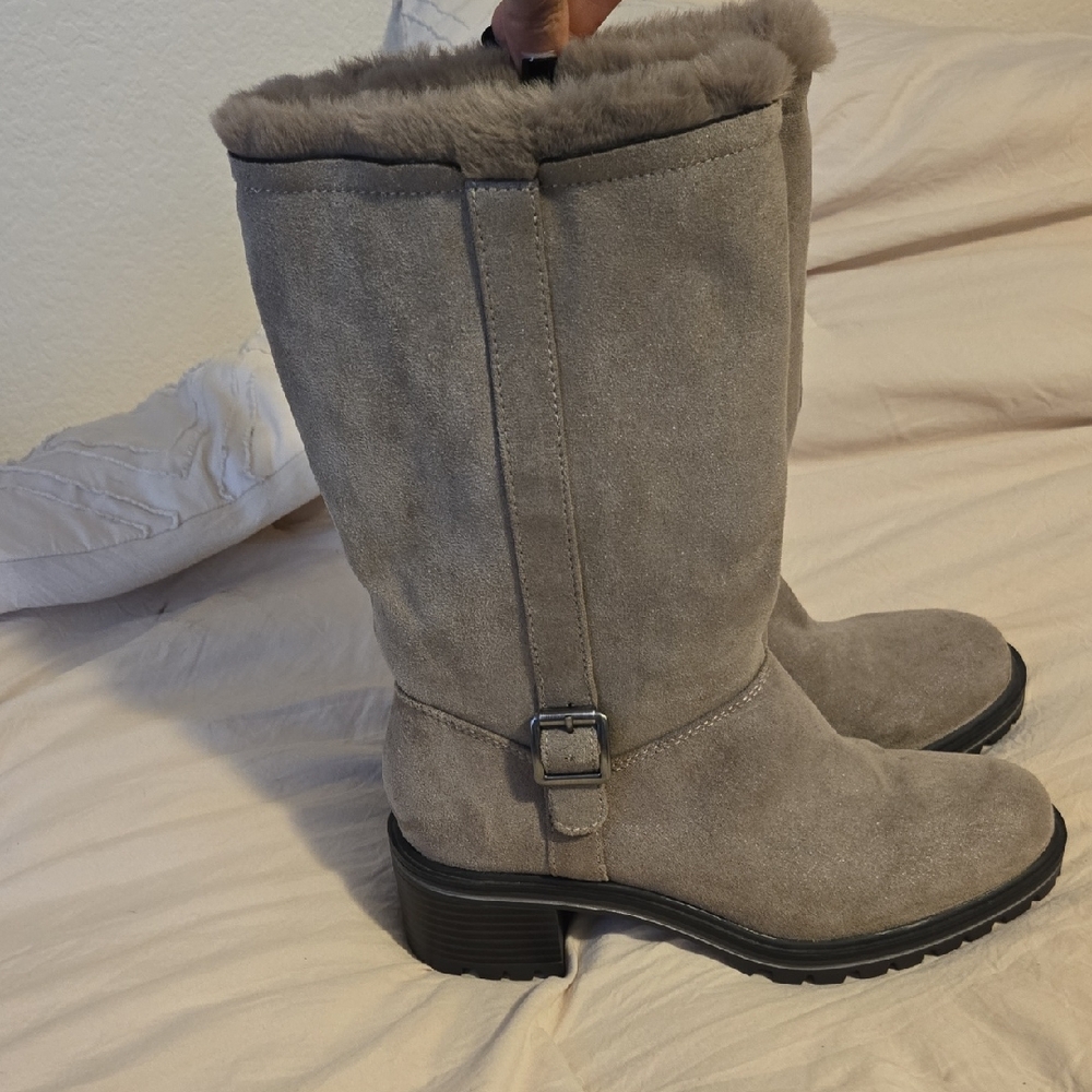 Women's Suede Fur-Lined Boots - Gray